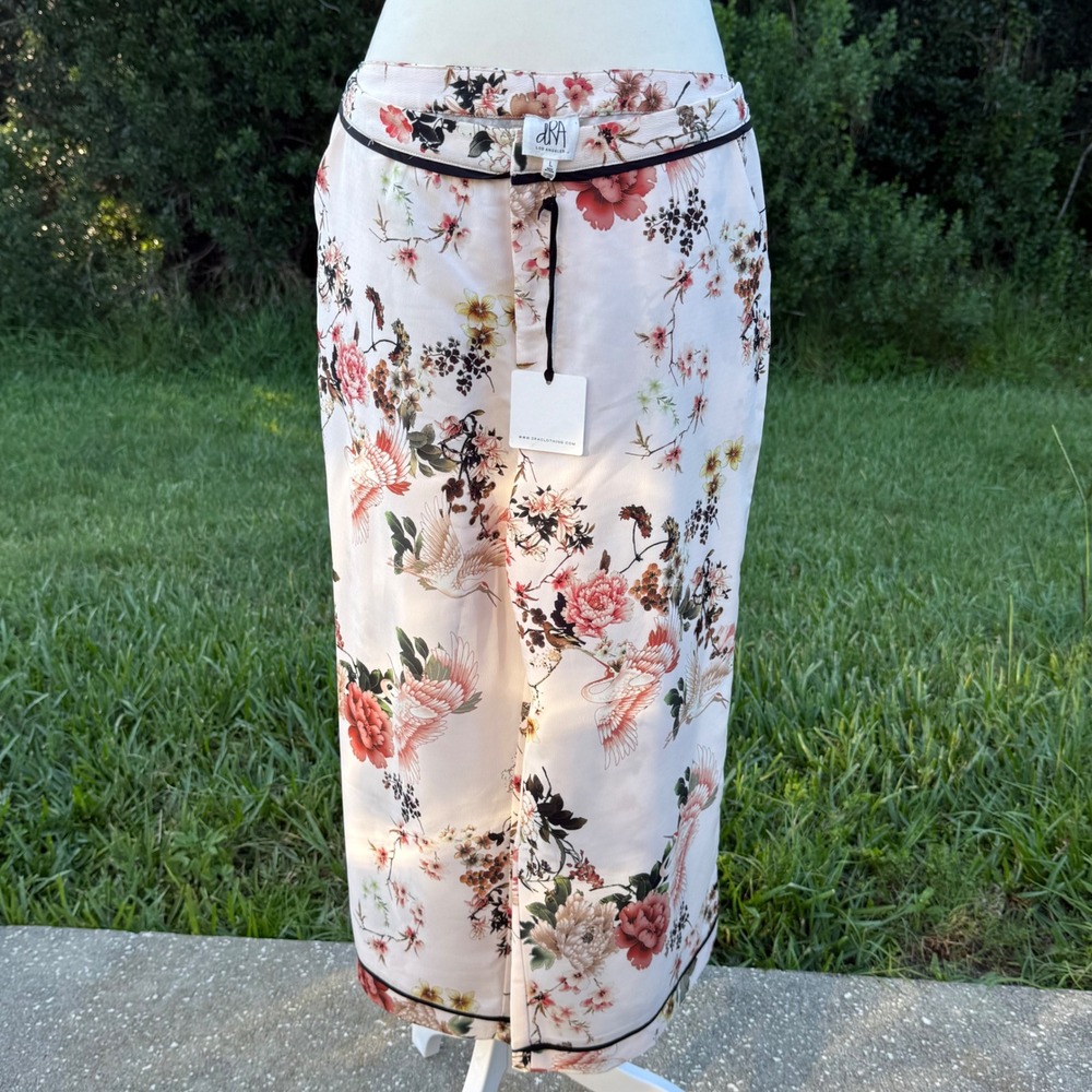 dRA Los Angeles Floral Crane Print Wide Leg Capri Pants Womens Large Pink